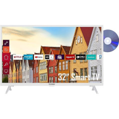 Telefunken XH32K550D-W 32-дюймовый телевизор / Smart TV (HD Ready, HDR, тройной тюнер, DVD-плеер) - 6 месяцев HD+ в комплекте [2022] [Класс энергопотребления F], белый