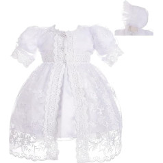 Lito Angels Baby Girl Christening Dress with Lace Cape and Bonnet Size 0-24 Months White/Ivory
