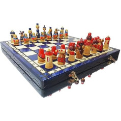 Шахматный набор Master Of Chess Large MATRYOSHKA 42 x 42 см деревянный декоративный шахматный набор с ручной росписью для взрослых и детей (СИНИЙ)
