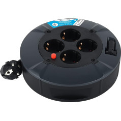 Electraline 49076 Кабельный барабан 4-Way 4M Кабель IP20 Внутренний кабельный барабан с 4 гнездами Schuko / Кабельный короб с удлинителем / Кабельный ролик с
