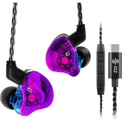 Yinyoo CCZ Melody USB-C In-Ear Monitors Hybrid 1BA 1DD HiFi Headphones, Deep Bass, Lightweight In-Ear Headphones IEM with 4N OFC Cable for Musicians/Drummers/Bassists (Purple Blue, with Microphone