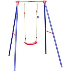 HUDORA Schaukelgestell Single - Schaukel Outdoor für Garten - Kinderschaukel - Schaukelsitz aus Kunststoff - 50 kg Belastbarkeit - Blau / Rot / Gelb - 64018