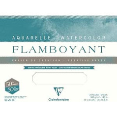 Clairefontaine Flamboyant 975065C Watercolour Paper Pad Glued on 4 Sides, 20 Sheets, 31 x 41 cm, 300 g, with Frayed Edge, with Strong Structure, Ideal for Special Effects, Extra White