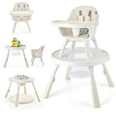 LIFEZEAL 5-in-1 Baby High Chair, Height-Adjustable Children's High Chair with Removable Tray & Storage Bag, Baby Chair with Play Table, Multifunctional Combination High Chair from 4 Months (Beige)