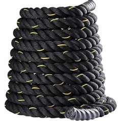 YUESFZ Battle Rope Garden Durable Fitness Rope, Gym 12 m Endurance Training Rope, Multifunctional Climbing Rope, Combat Rope (Colour: Black + Yellow, Size: 12 M-50 mm)