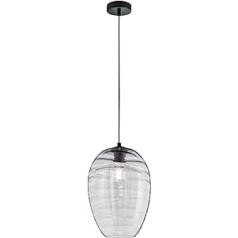 Fischer & Honsel Gordes Pendant Light E27 Socket Max. 60 Watt Pendant Lamp Oblong Shade Metal and Glass Black Matt & Grey Ceiling Projection 140 cm Diameter 23 cm