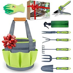Hortem Garden Tools - 9-Piece Garden Tool Set Including Weeder, Garden Trowel, Hand Rake, Hand Hoe, Shrub Rake, Cultivator, Garden Hand Tools for Men and Women