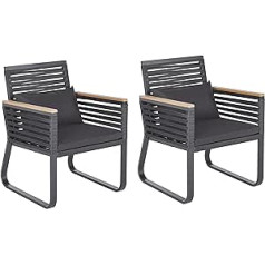 Canetto Comfortable Set of 2 Garden Chairs Aluminium / Flat Rope Black with Padded Cushion Stylish and Weather Resistant