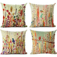 LYNKO Set of 4 Linen Cushion Covers Bird of Life Cushion Covers for Sofa Garden Bed Couch Car (45x45cm)