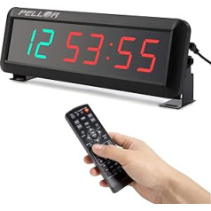 PELLOR Fitness Timer, Gym Timer, 6-Digit Interval LED Clock, Time Format 12/24 Hours, Stopwatch Timer, Gym Cross Training Clock with Remote Control (Volume Adjustable)