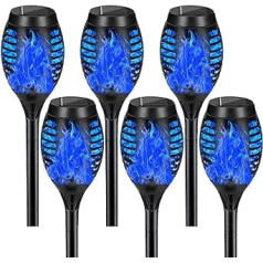 Solar Lights for Outdoor Garden, Pack of 6 Solar Torch Garden Torches with Realistic Flame Effect, Blue Flame IP65 Waterproof Solar Lamp for Outdoors, Backyards, Gardens, Lawn Lighting