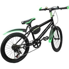 FUROMG Children's Boys Bicycle Mountain Bike City Bike High Carbon Steel Double Disc Brake 20 Inch 6 Speed Green