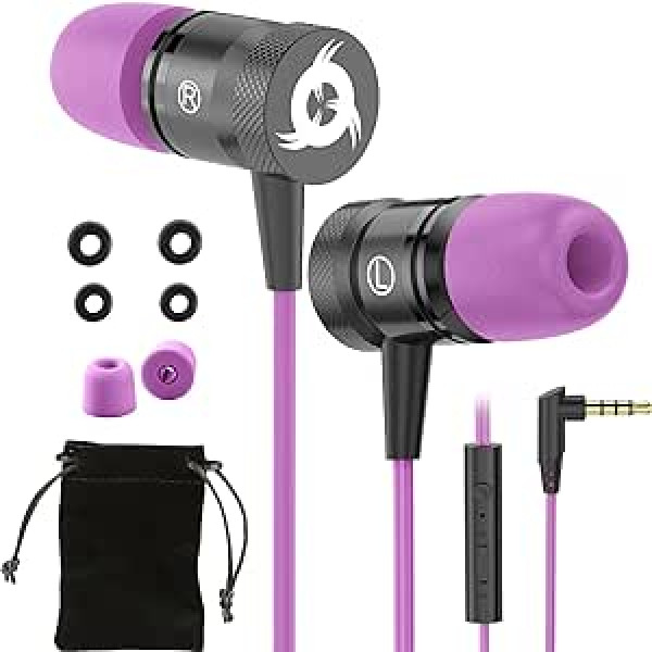 KLIM Fusion Headphones in Ears with Microphone - Durable - Innovative: In-Ear Headphones with Memory Foam - 3.5 mm Jack - Sports Gaming In-Ear Headphones - Purple