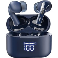 TOZO T20 Bluetooth Headphones Wireless 48.5 Hours Playtime with LED Digital Display, IPX8 Waterproof In-Ear Headphones, Dual Mic Call Noise Cancelling 10 mm Wide Range Speaker for Sports Work, Blue