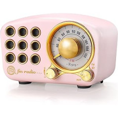 Retro Radio Bluetooth Speaker, Vintage Radio Greadio FM Radio with Old Fashioned Classic Style, Strong Bass Boost, Loud Volume, Bluetooth 5.0 Connection, TF Card Slot and MP3 Player Pink