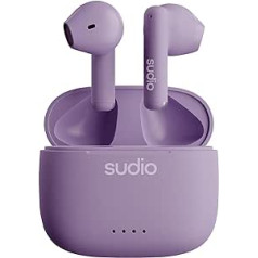 Sudio A1 Purple, Earphones with Bluetooth, Touch Control with Compact Wireless Charging Cradle, IPX4 Protected, Noise-Permeable Headphones with Built-in Microphone, Premium Crystal Sound