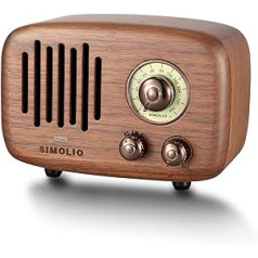 SIMOLIO Radio Retro Bluetooth Speaker, Vintage Design, 9W Stereo Sound, Black Walnut Wood CSR, FM Radio & AUX, Natural Wood Speaker with HD Sound and Bass, Gift Ideas - JH-761M