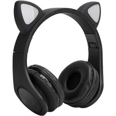 Cat Ear Kids Bluetooth Headphones with Microphone, LED Lighting for Kids Headphones, TF Support Card, Over The Ear Foldable Kids Headset for Girls, Boys, Adults (Black)