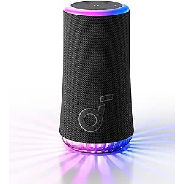 soundcore Glow Mobile Speaker with 30 W 360° All-Round Sound, Synchronised Light Beams, 18 Hours Playback, Individual EQ, Light Show, IP67 Waterproof & Dustproof, for Home, Garden, Party