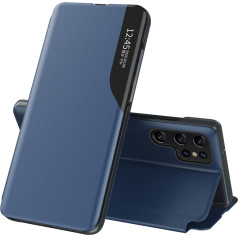 Чехол для Samsung S24 Ultra с клапаном и чехлом из экокожи View Case синего цвета на подставке