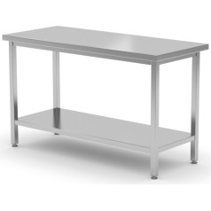 Центральный стальной стол-столешница с полкой 180x70x85 см - Hendi 810743