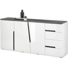 Stella Trading Сервант Boston в белом, антрацитовом цвете, современный комод с выдвижными ящиками и большим количеством мест для хранения для гостин