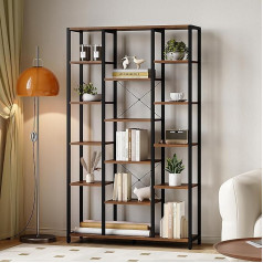 Hzuaneri BC15001B Книжный шкаф с 6 уровнями, 15 полками, регулируемыми открытыми полками для гостиной, офиса, спальни, 30 x 70 x 170 см, винтажный коричневы