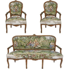 Casa Padrino Baroque Tapestry Bench Set 1 Sofa + 2 Armchairs Brown