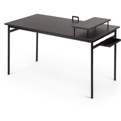 Zinus Tresa 140 x 75 см Черный металлический стол с полкой и экраном | Рабочая станция с отделкой эспрессо | Компьютерный стол | Простая сборка