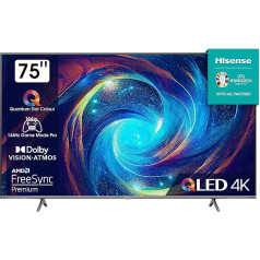 Hisense 75E7KQ PRO 189 см (75 дюймов) телевизор, 4K UHD, QLED, Smart TV, HDR, Dolby Vision IQ, 144 Гц (VRR), HDMI 2.1, Game Mode PRO, тройной тюнер, встроенная Alexa, Dolby Atmos, темно-серый [2023]