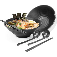 Lanbent Japanese Ramen Bowl, 2 Sets 1000 ml Ramen Bowl, Comes with Chopsticks and Spoons, Soup Bowls, Dishwasher Safe, for Udon Soba Pho Asian Noodles