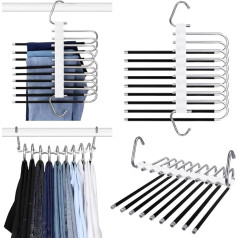 Vyuwast Pack of 2 9 in 1 Trouser Hangers Space-Saving Non-Slip Foldable Multi Hangers Extendable Hanger Organiser for Trousers, Scarves, Jeans, Clothes, Towels, Skirts