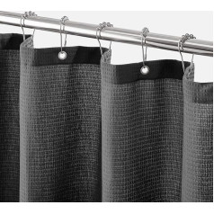 mDesign Luxury Shower Curtain - Soft Waffle Bath Curtain - Easy Care Shower Curtain - Black