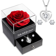 Sunia Вечная настоящая роза с сердцем ожерелье и серьги из 925 стерлингового серебра, вечная роза ручной работы подарки для женщин, мама, бабуш