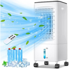 Klimaanlage Mobile Klimagerät Luftkühler mit Wasserkühlung Klimaanlage Ohne Abluftschlauch 60W Verdunstungskühler Oszillierend 6L Wassertank 7h Timer 3 Kühlakku