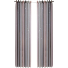LIKEUDO Pack of 2 Stars Blackout Curtains Colourful Double Layer for Children Bedroom Girls Children's Room Stars Curtains Double Layer Living Room Opaque Curtains 134 x 240 cm