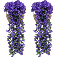 JustYit Pack of 2 85 cm Artificial Flowers Violet Wisteria Ivy Flowers Wisteria Artificial Ivy Like Real Artificial Hanging Plants Artificial Flowers Hanging for Office, Home, Wedding, Party, Purple