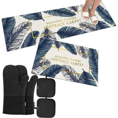 AMZENTIALS - Signature Kitchen Set of 2 Carpet Runners Kitchen Washable, Non-Slip and Stylish - with Premium Oven Gloves that combine Protection and Functionality.
