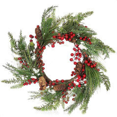 COM-FOUR® Дверной венок Рождество - Адвентский венок с сосновыми шишками, ягодами и листьями - Декоративный венок - Рождественское украшение - Н