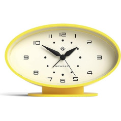 NEWGATE® Ronnie Retro Alarm Clock/Table Alarm Clock - Oval Alarm Clock - Non Ticking Analog Alarm Clock - Small Alarm Clock - Arabic Dial - Coloured Case - Matte Finish (Yellow)