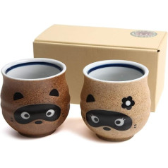 Mino Ware Japan -mino yaki Raccoon Tea Cup (Pack of 2) 295 ml Sushi Yunomi Sake Cup Made in Japan