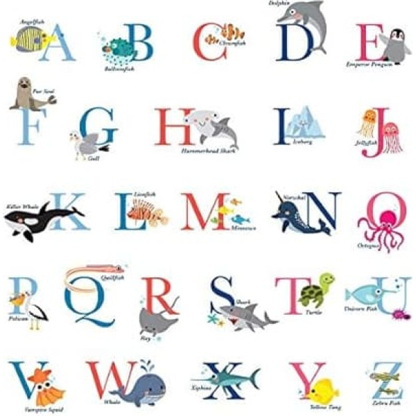 DECOWALL DS-8040 A-Z Ocean Alphabet Wall Sticker Wall Decoration for Living Room Bedroom Children's Room (Small)