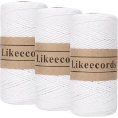 Likeecords Macrame Yarn 2 mm x 510 m Crochet Rope 100% Cotton Macrame Rope Crochet Bag Cord Macrame Rope Crochet Thread Gift for Knitters (Pure White)