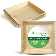 DISPOSABLE GREEN® | Квадратные тарелки 27 x 27 см | Упаковка из 10 | Тарелки из пальмовых листьев | Компостируемые, биоразлагаемые, экологически чистые | 