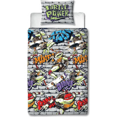 Character World Official Teenage Mutant Ninja Turtles Power Design Reversible Double Sided Single Duvet Cover Set Includes Matching Pillowcase TNMT Single Duvet Set