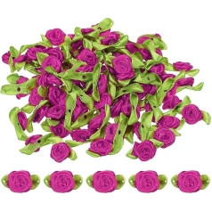 PATIKIL Мини Атласные Розы 100 Шт. Крошечные Тканевые Цветы с Зелеными Листьями Украшения Розетка Аппликации для DIY Ремесла Шитье Свадебные Роз