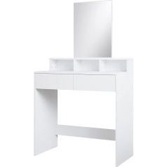 Elegant Туалетный столик Белый макияжный столик с 3 открытыми отделениями и 2 ящиками, прямоугольное зеркало Туалетный столик для спальни дево