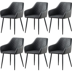 Ainpecca Кожаные обеденные стулья PU, комплект из 6, современные мягкие стулья для гостиной с подлокотниками, спинкой и черными металлическими н