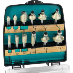 ENT 09012PLUS 12-Piece Carbide Milling Cutter Set in the Shatterproof Plastic Case, Router Bit with 8 mm Shaft, Groove Cutter with Carbide Base Cutting Edge for Drilling