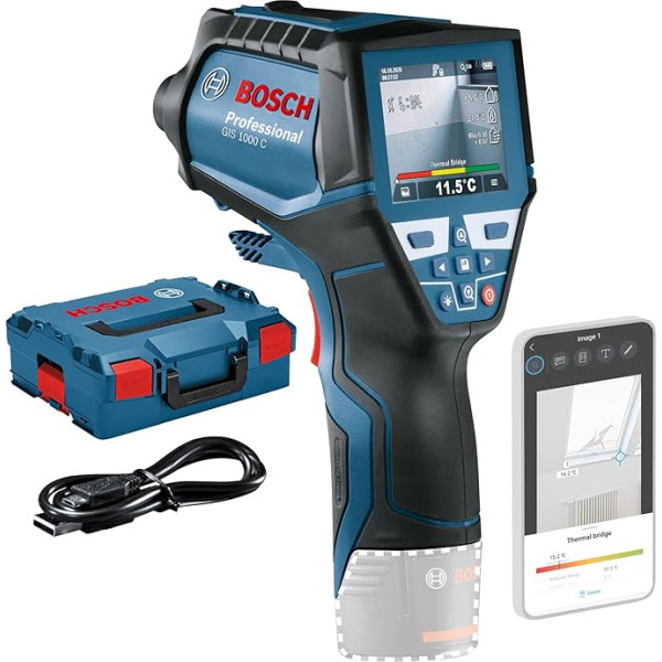 Инфракрасный термометр Bosch Professional GIS 1000 C (без батареи и зарядного устройства, с функцией приложения, диапазон температур: от -40 °C до 1000 °C, L-Box